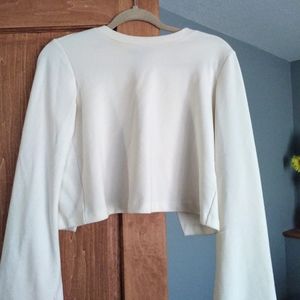 White Open Back Bell Sleeve Crop Top (S)
